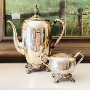 F.B. Rogers Silver Co Silver Plate Vintage Footed Sugar Bowl Coffee Pot Set FLAW